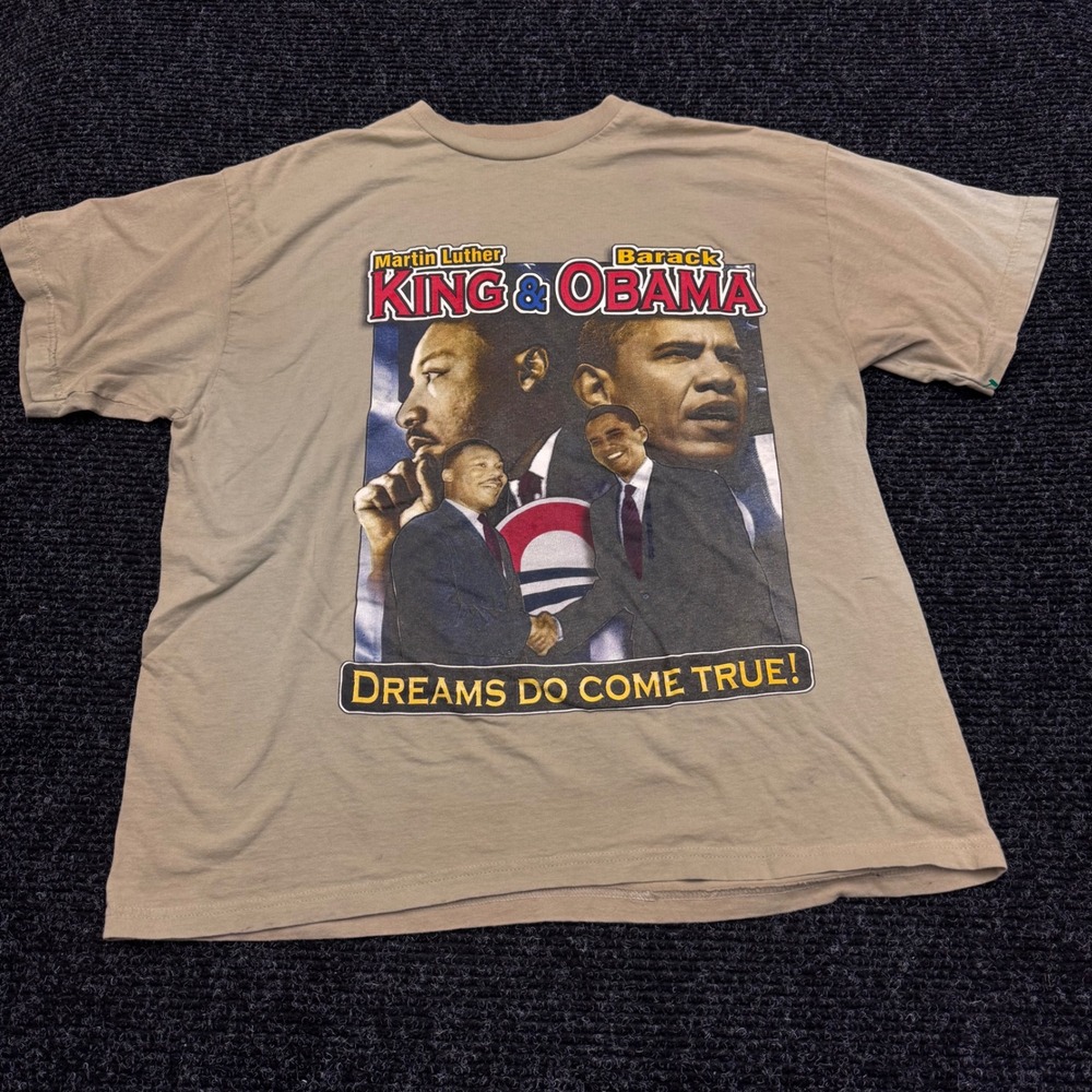 Martin Luther King & Barack Obama Dreams Do Come True Graphic T-Shirt Tan XL